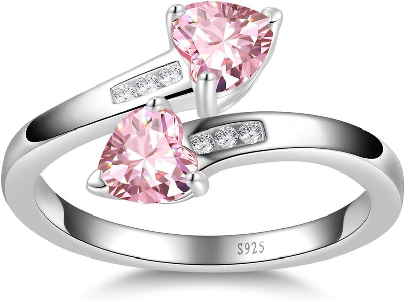 Yaresul 1CT Adjustable Women Heart Ring 925 Sterling Silver Birthstone Rings for Women Promise Ring for her Simulated Gemstone Statement Stackable Band Width 2mm Open Size 5~9 - Image 2